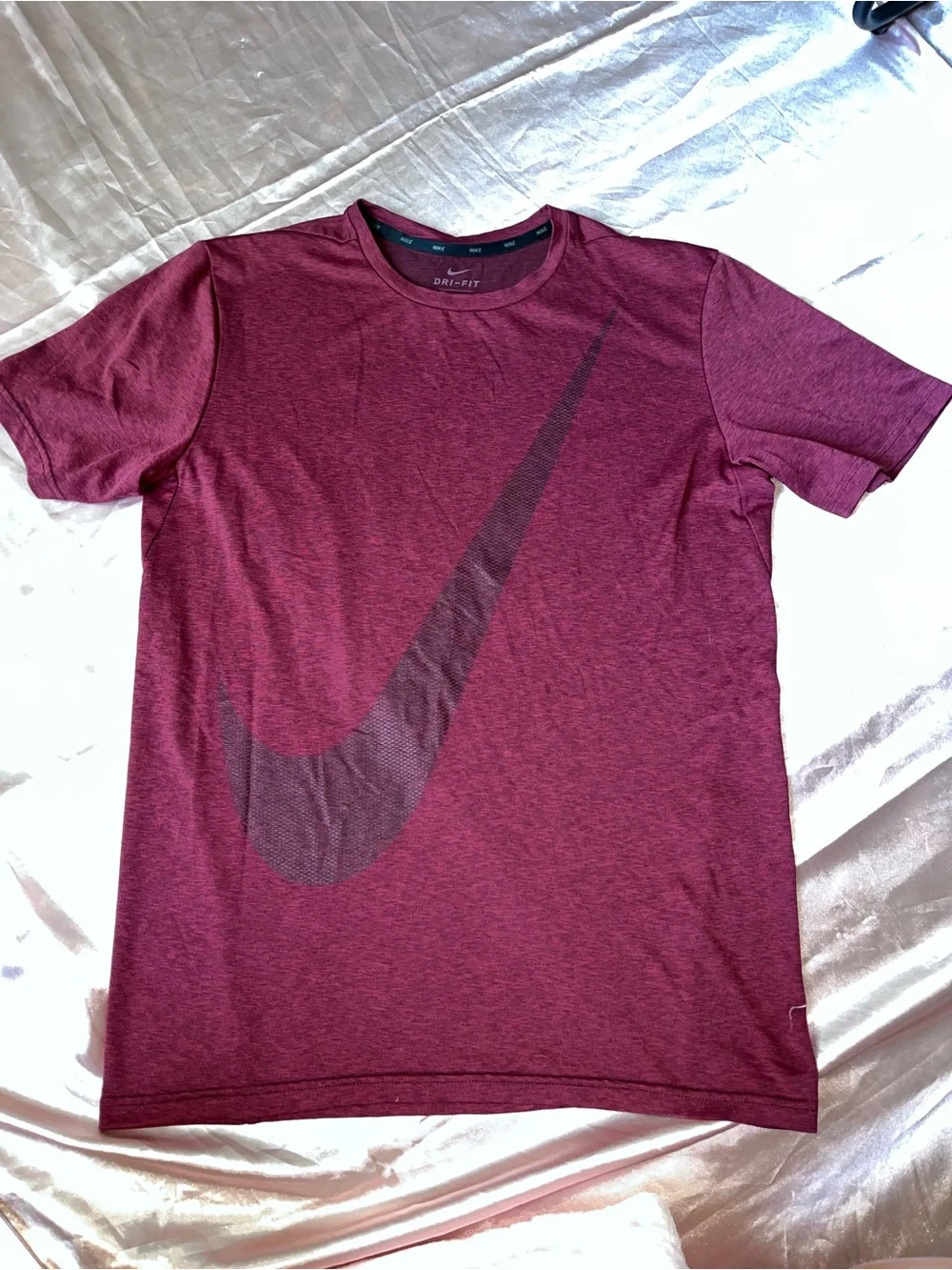 Nike Maroon Short Sleeve Dri-FIT Tee with Large Swoosh